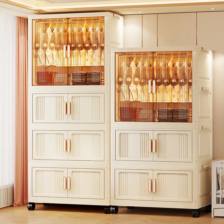 90储物柜免安装加厚折叠成人衣柜大容量衣橱家用双开门儿童收纳柜