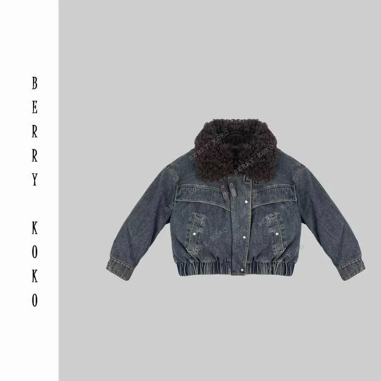 【MISSKO】秋冬重磅洗水内里“90白鸭绒”羔毛领牛仔外套（高品质）W93