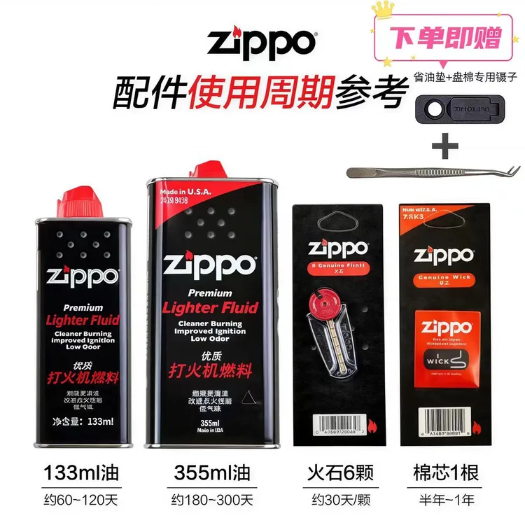 ZIPPO打火机配件专用油火石棉芯正版官方正品口粮优质燃料PJX1商品图