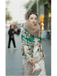 “凤后貂毛版”沐木原创冬款国风重工刺绣加棉拼貂毛外套16011-2