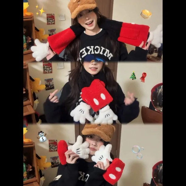 迪s尼可爱米奇保暖围脖女冬加厚骑车防寒交叉护颈小围巾2025新款