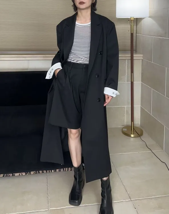 100%精纺绵羊毛长款双排扣阔型西装(2509111)