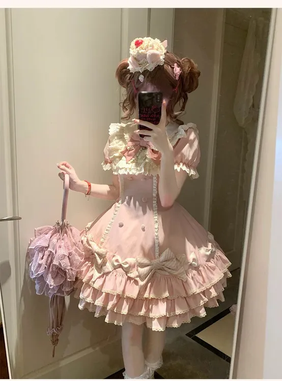 【现货】条纹千层 心动玩偶 甜lo蛋糕裙Lolita古早连衣裙