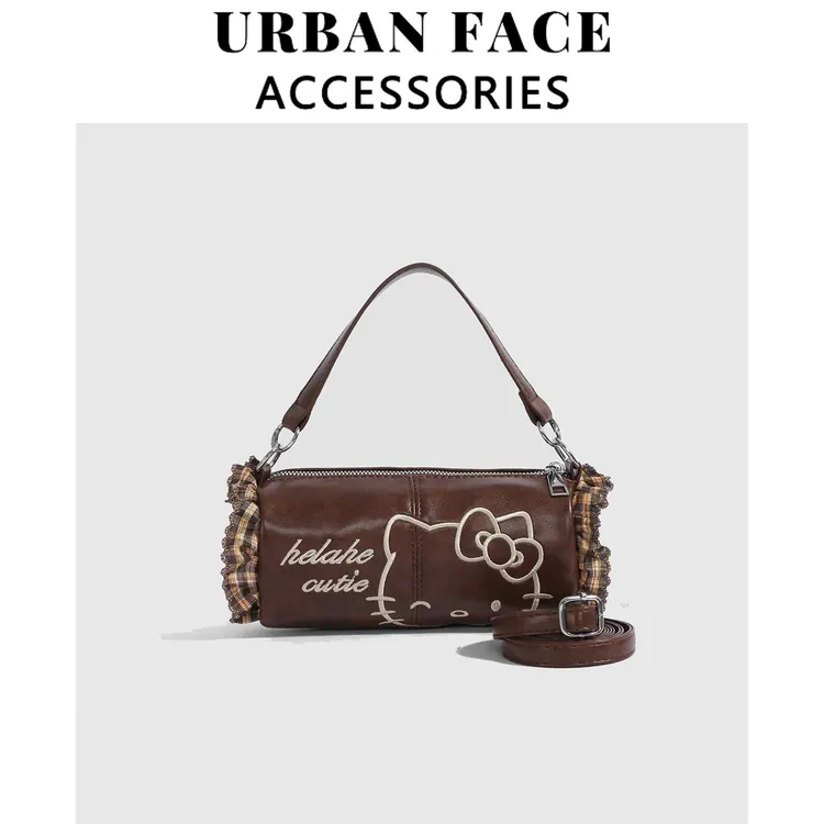 URBAN FACE可爱复古圆筒包包女2025新款百搭迷你手提包斜挎单肩包