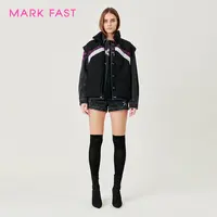 MARKFAST设计师品牌立领提花织带羽绒马甲情侣款秋M1CGU96040