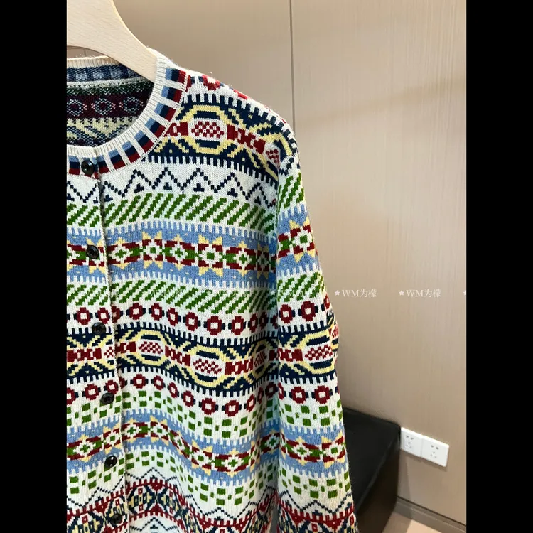 WMeng.【阿勒泰】设计师款百搭图腾费尔岛毛衣开衫