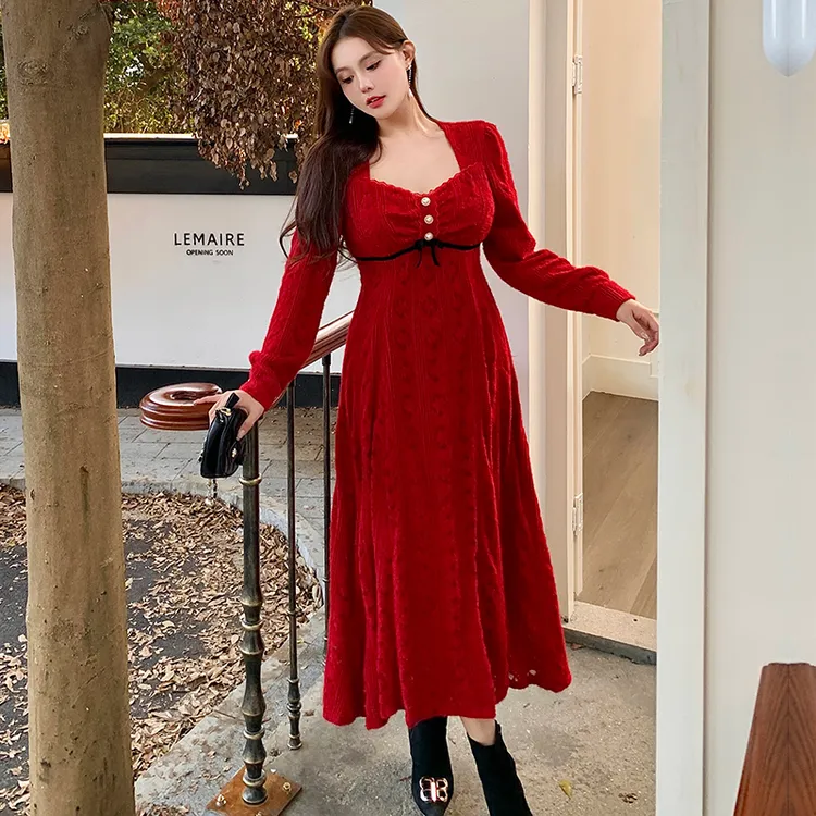 大码胖MM婚礼订婚红色收腰连衣裙2025年秋季新款气质圣诞跨年战袍