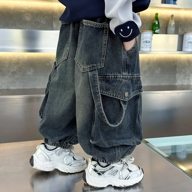 男童牛仔裤春秋款2025新款潮酷男孩宝宝休闲裤儿童秋季直筒长裤子