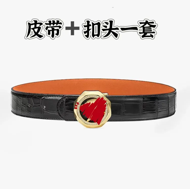 3.8打孔鳄鱼腰带真皮牛皮荔枝纹双面男士时尚腰带百搭休闲黑色