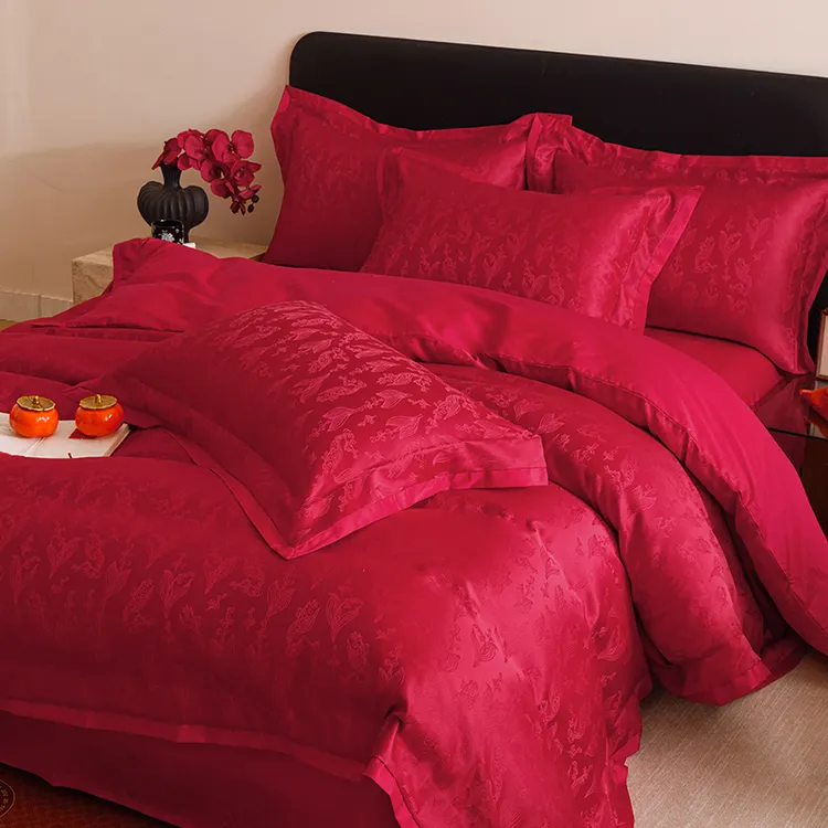 新款A类纯棉婚庆床上四件套喜事红色结婚新婚庆大红色全棉四件套
