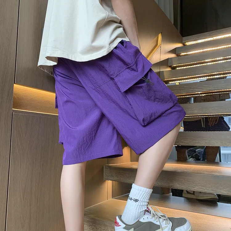 潮流五分裤宽松直筒男款夏季工装短裤男士速干运动潮牌港风冰丝裤