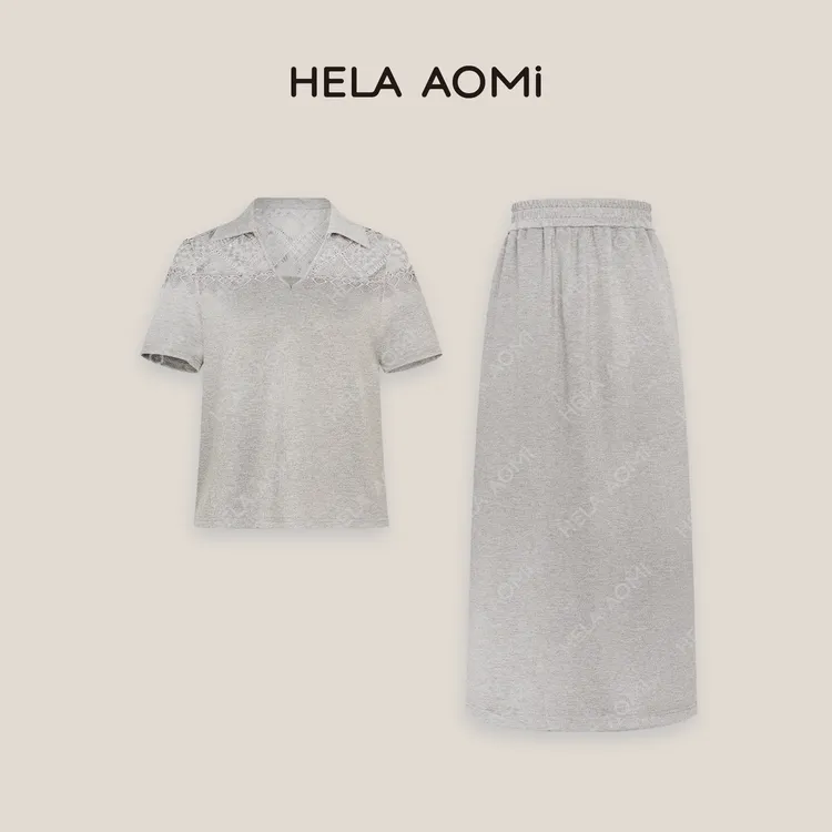 HELA AOMI“月白”纯色韩版时尚蕾丝拼接洋气百搭两件套CY5BN99104