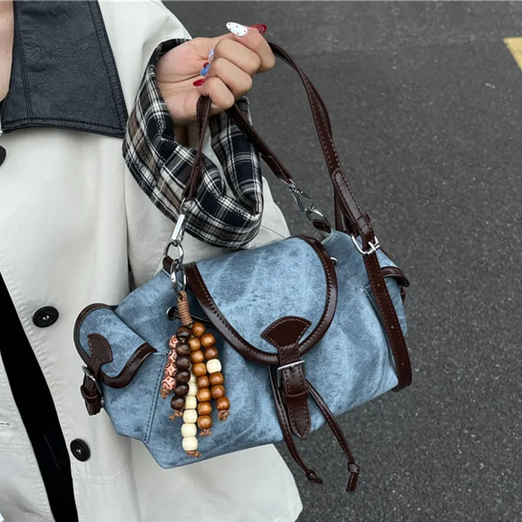 牛仔布包女大容量2025新款秋冬小众设计单肩斜挎包爆款褶皱云朵包