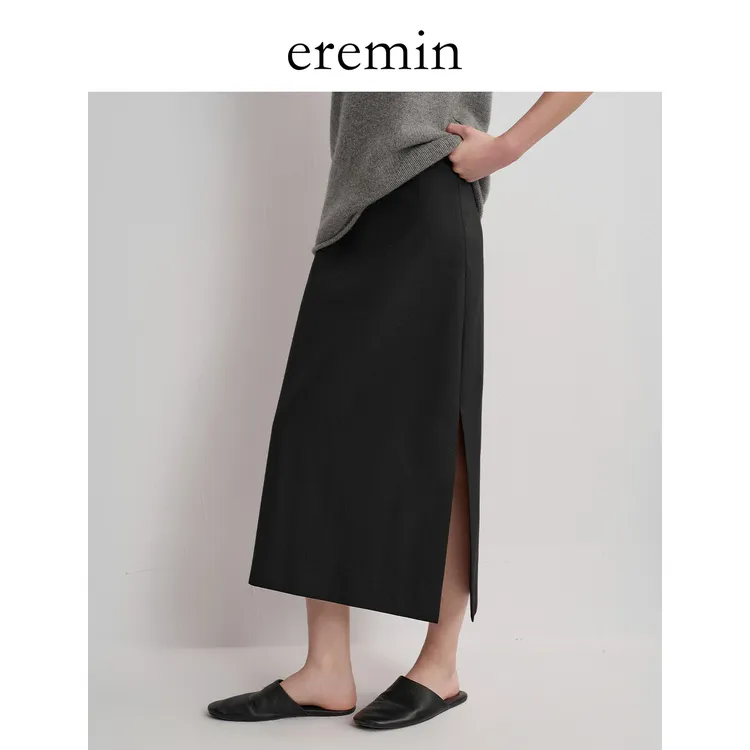 DE Mincollection侧开叉羊毛裙/立体剪裁显瘦精纺羊毛半身裙50493