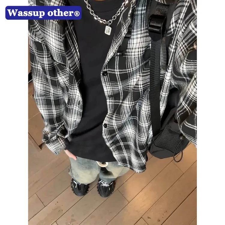 WASSUP OTHER格子长袖衬衫男高级感痞帅美式复古cleanfit衬衣外套