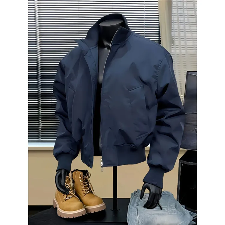 藏青色美式飞行夹克男秋季cleanfit廓形立领棒球服高级感短款外套