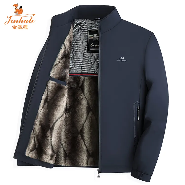 金狐狸2025秋冬季新款加绒加厚保暖立领夹克百搭时尚休闲石墨烯