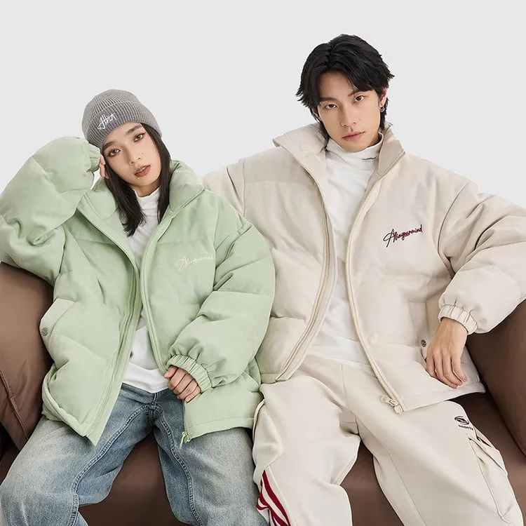 IDV立领情侣装简约刺绣韩版徽章刺绣立领防风百搭羽绒ALLIN加厚