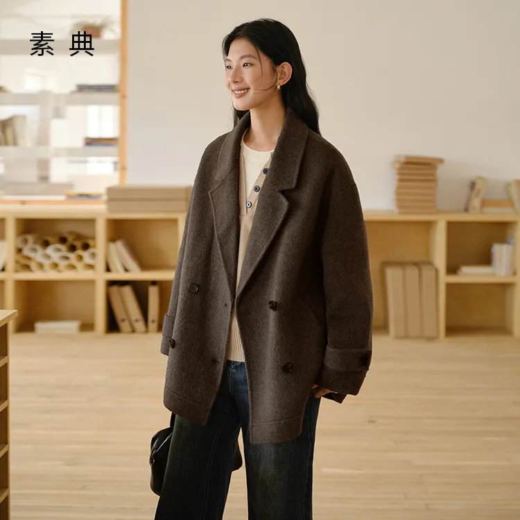 素典【都市大衣】全羊毛气质西装领双面呢子大衣秋冬毛呢外套5180