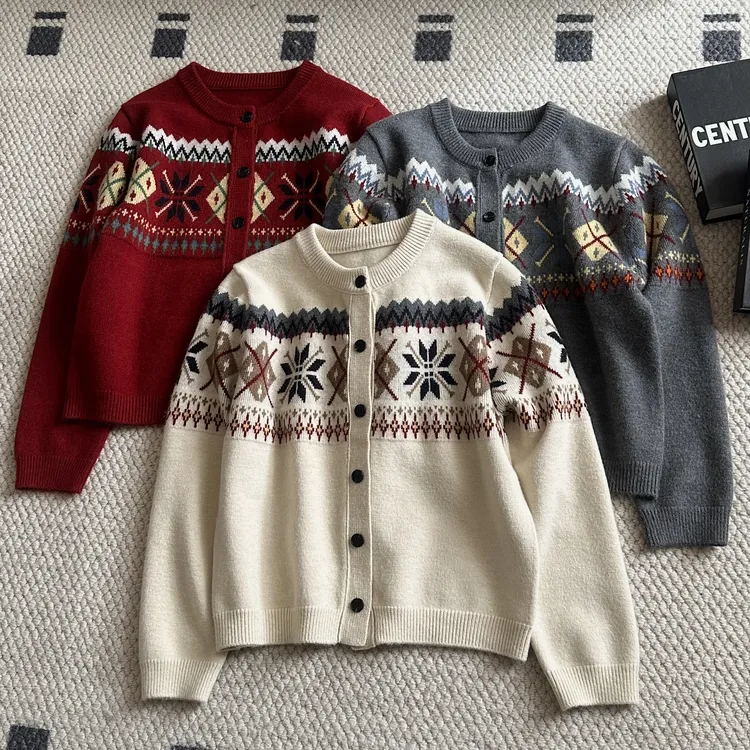 【米可家】冬季加厚费尔岛毛衣开衫8668