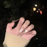 【银色山泉】新款纯手工穿戴甲裸色渐变猫眼长款带钻美甲贴显白百搭