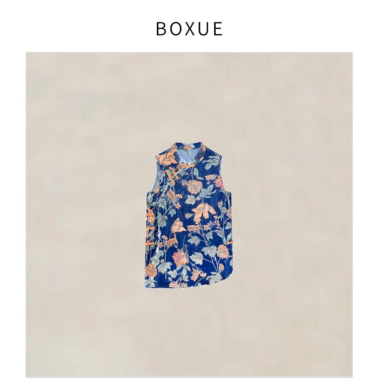 BOXUE”舒眠”2025夏季新款高级感新中式小花轻奢 T恤#250605T2850
