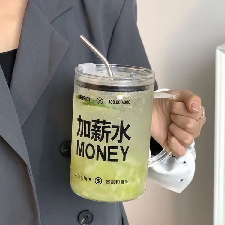 1000ml大容量玻璃杯上班族网红简约家用水杯女ins高颜值吸管杯m