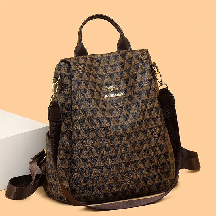 米琦袋鼠品牌女双肩包2024新款大气简约旅行时尚大容量背包女包包