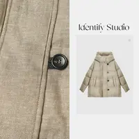  IDENTIFY冬季新款亚麻面层单排扣连帽羽绒外套25AWN111306