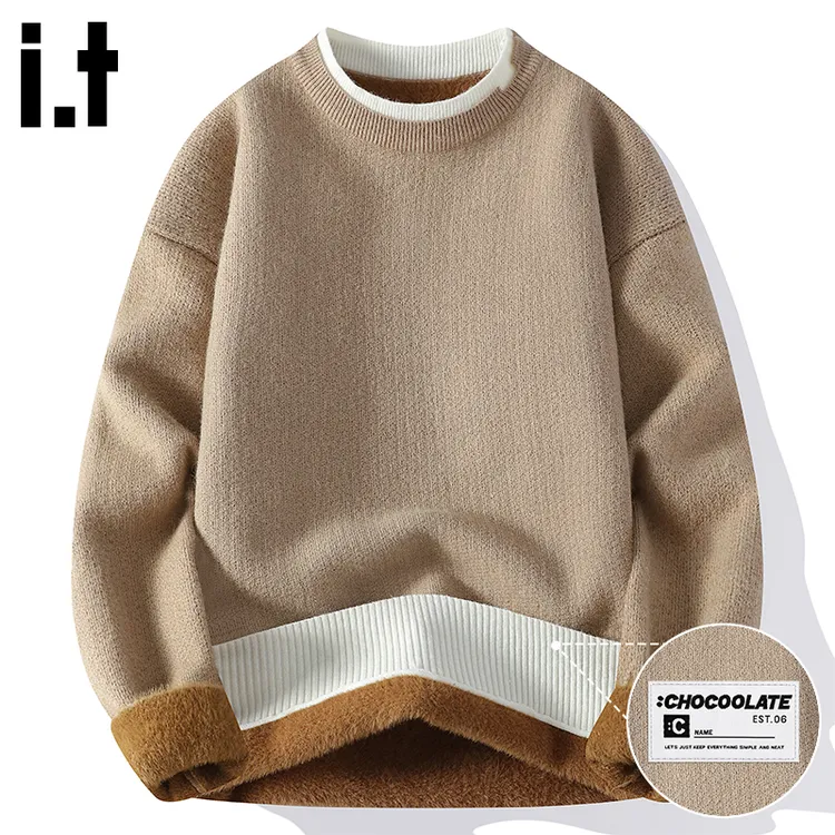 it :CHOCOOLATE秋季假两件拼接针织衫男美式复古宽松舒适毛衣外套