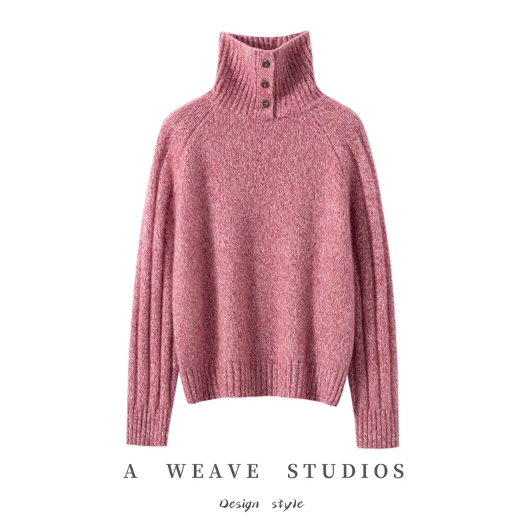 支持质检康宝莱丝绒花纱加厚高翻领山羊绒+桑蚕丝针织套头羊绒衫