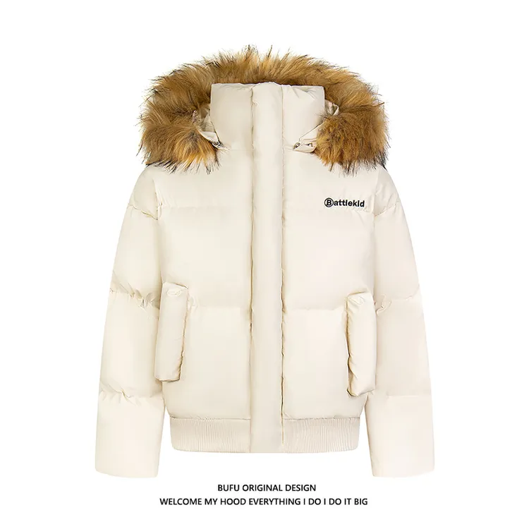 亿万少年BUFU可拆卸领oversize学院风刺绣加厚保暖情侣同款衣棉服