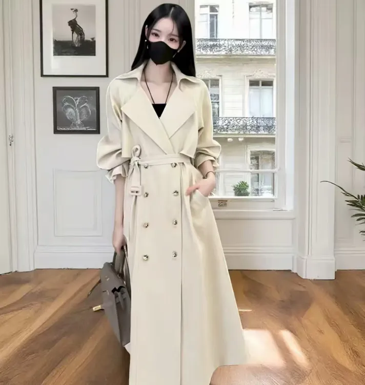 英伦风大衣外套女中长款高级感气质休闲宽松风衣F189A3
