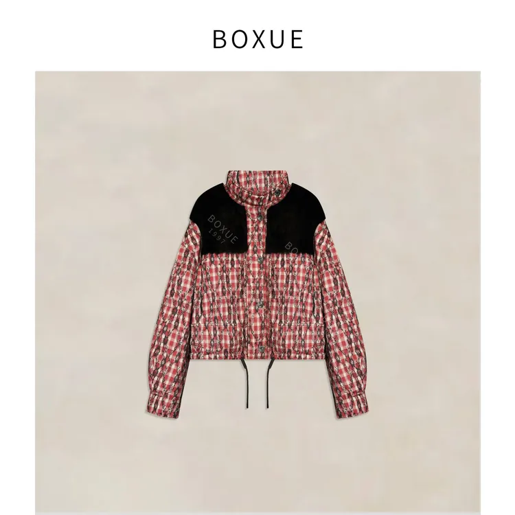 BOXUE“时序”2025秋冬水貂毛皮90鹅绒服红格轻奢外套#251004YR5451