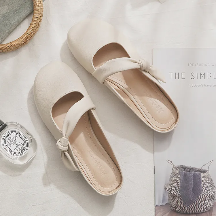 羊皮版~一脚蹬懒人法式配裙子的包头半拖鞋女夏季外穿2025新款