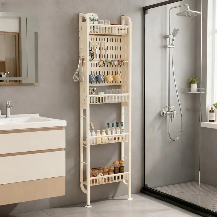 门后置物架壁挂多层靠墙调料架多功能免打孔落地收纳架夹缝窄缝