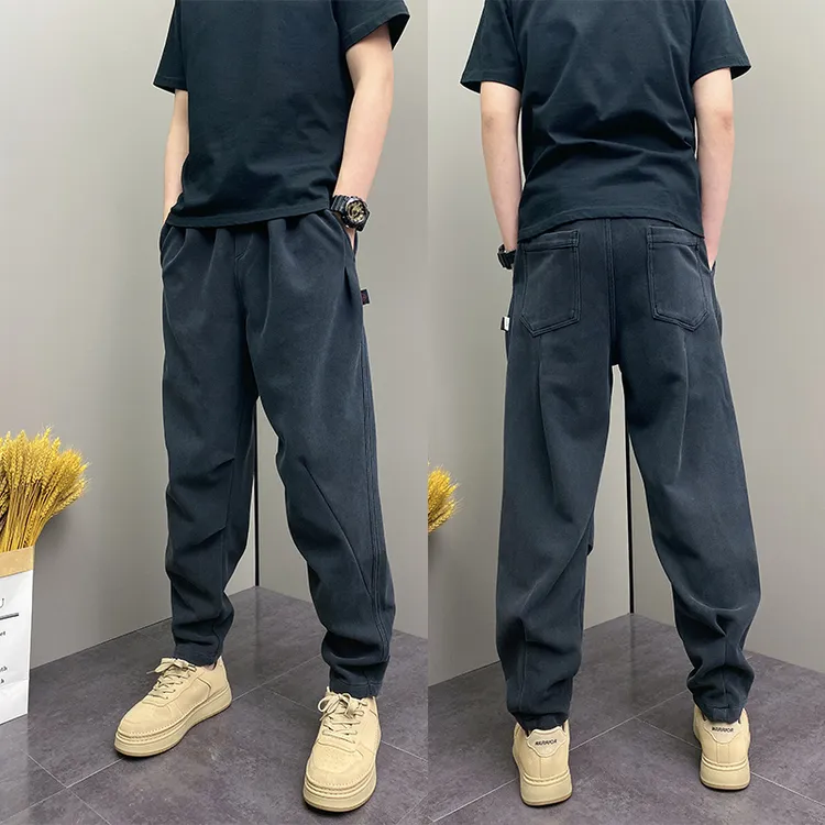 春秋季2025简约纯色哈伦裤青年韩版宽松掐折哈伦裤爆款黑色卫裤子