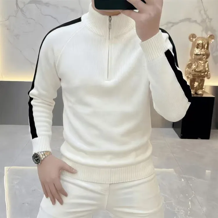 高档半高拉链领针织衫毛衣男士秋冬时尚加厚保暖打底衫品质男装