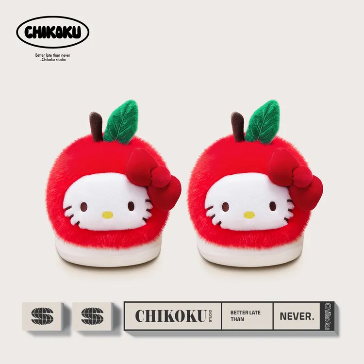 chikoku×HelloKitty联名款苹果棉拖鞋女冬季加绒保暖居家室内拖鞋
