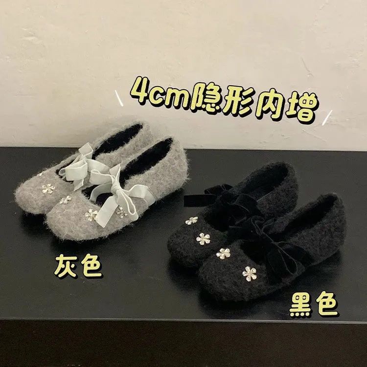 2025冬季新款加绒法式水钻玛丽珍鞋保暖时尚百搭内增高小香风单鞋