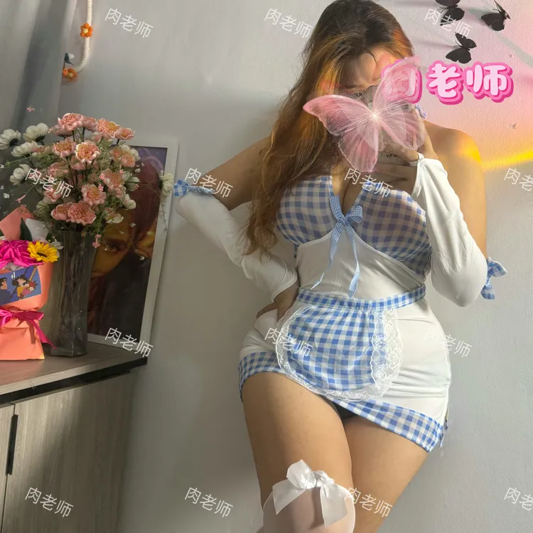 肉老师【纯雾】大码性感蕾丝冰丝套装仆仆显瘦遮肉曲线