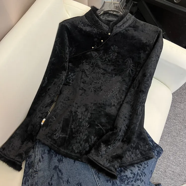 T0006 （加绒）新中式女装上衣 冬季加绒加厚国风打底衫