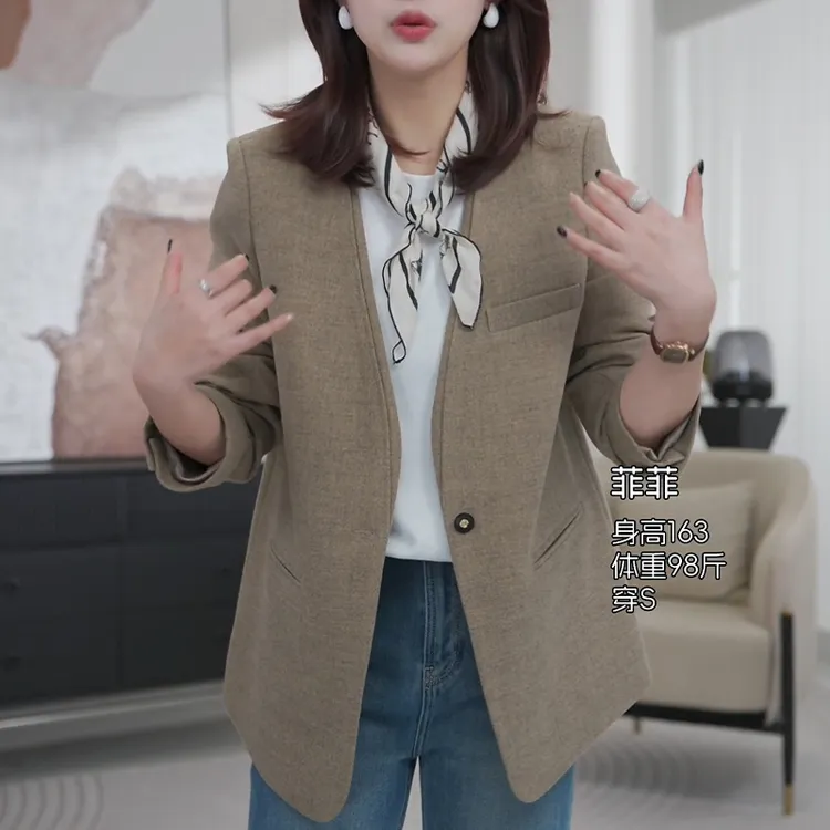 【概念西装】无领西装外套女小个子复古高级气质西服上衣洋气