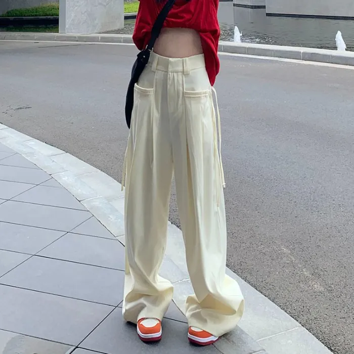 设计感纯色高腰西装休闲裤女秋季新款休闲宽松显瘦垂感阔腿裤长裤