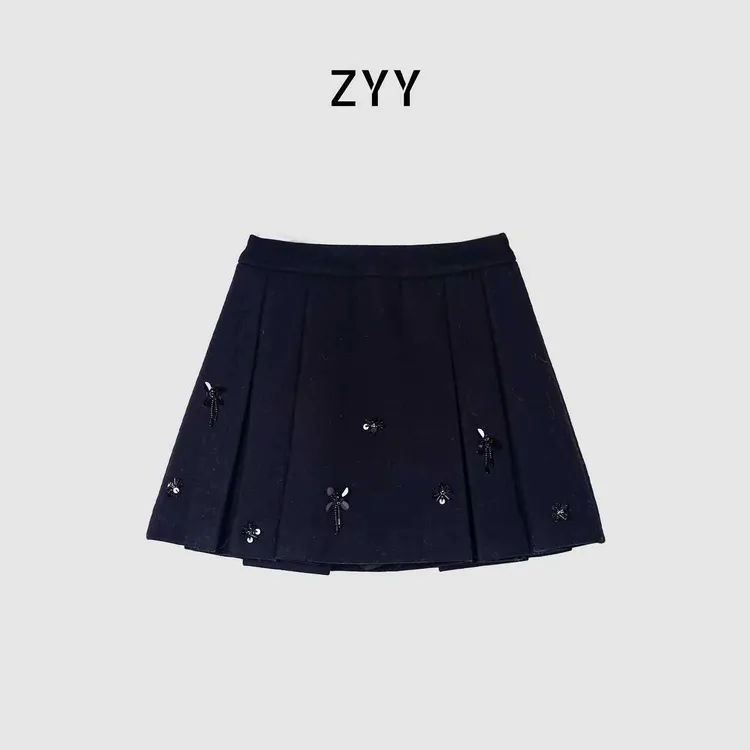 ZYY【航海日志】2025S/S新款重工毛呢A字短裙X25DDQ05647