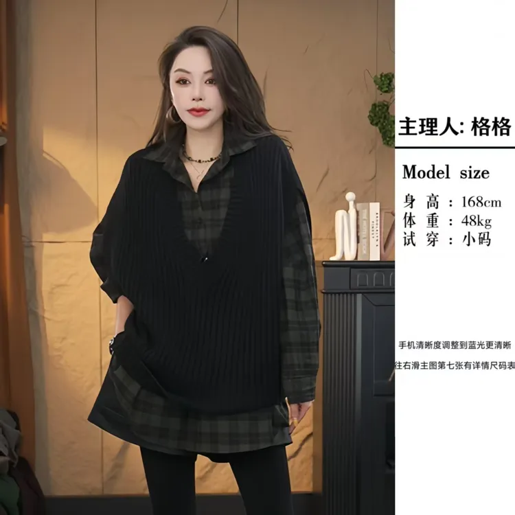 【格小姐】2551-1秋冬款含绵羊毛欧版潮流大V领无袖纯色百搭毛针织