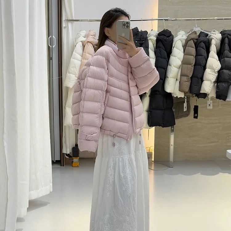 泡芙排骨羽绒服女短款2025秋冬新款90白鸭绒宽松立领小个子外套韩