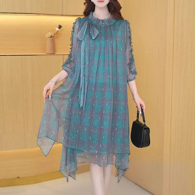 高贵洋气淑女连衣裙女2025春夏季新款妈妈时尚宽松贵气女神范裙女