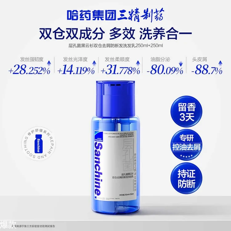 Sanchine三精制药洗发水层孔菌黑云杉双仓去屑蓬松防断发洗发乳