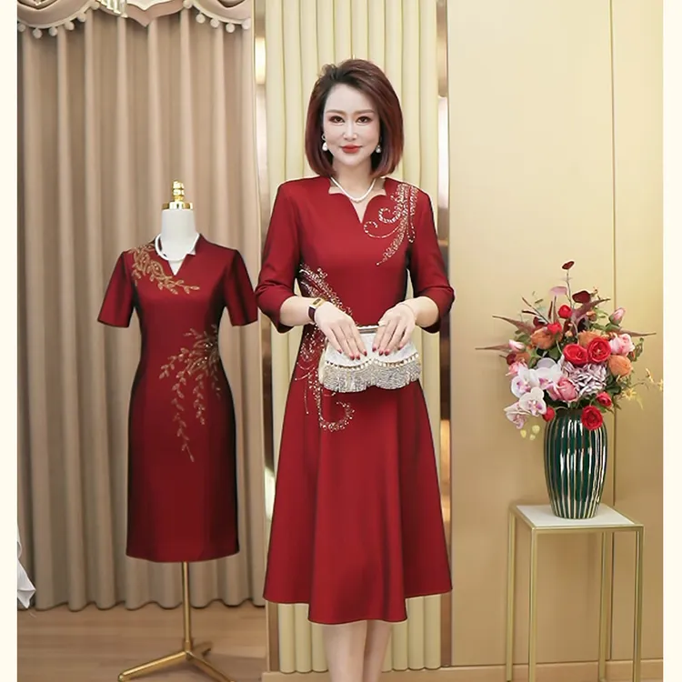 【吉祥如意】凤尾花摆裙喜婆婆喜妈妈装修身复古气质婚宴礼服中长款